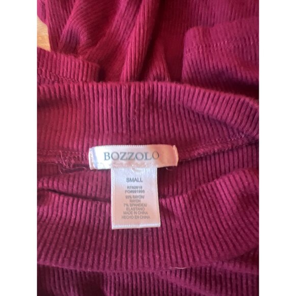 Bozzolo Ribbed Knit Short Sleeve Mock Neck Top In Burgundy - Size S - Picture 4 of 4